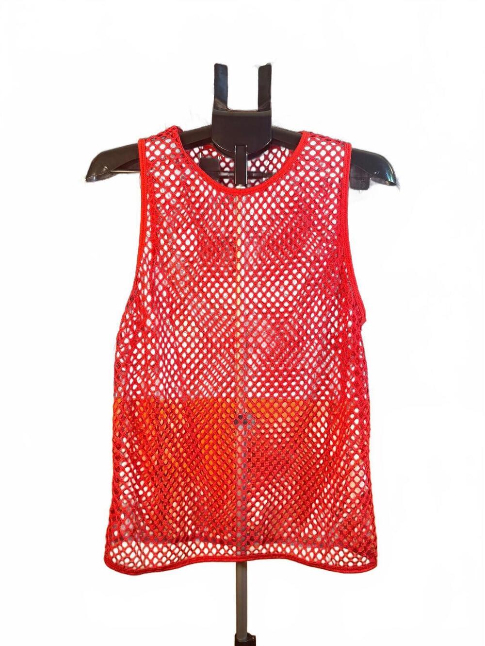 Vintage sz XL Red fishnet tank top muscle shirt mens